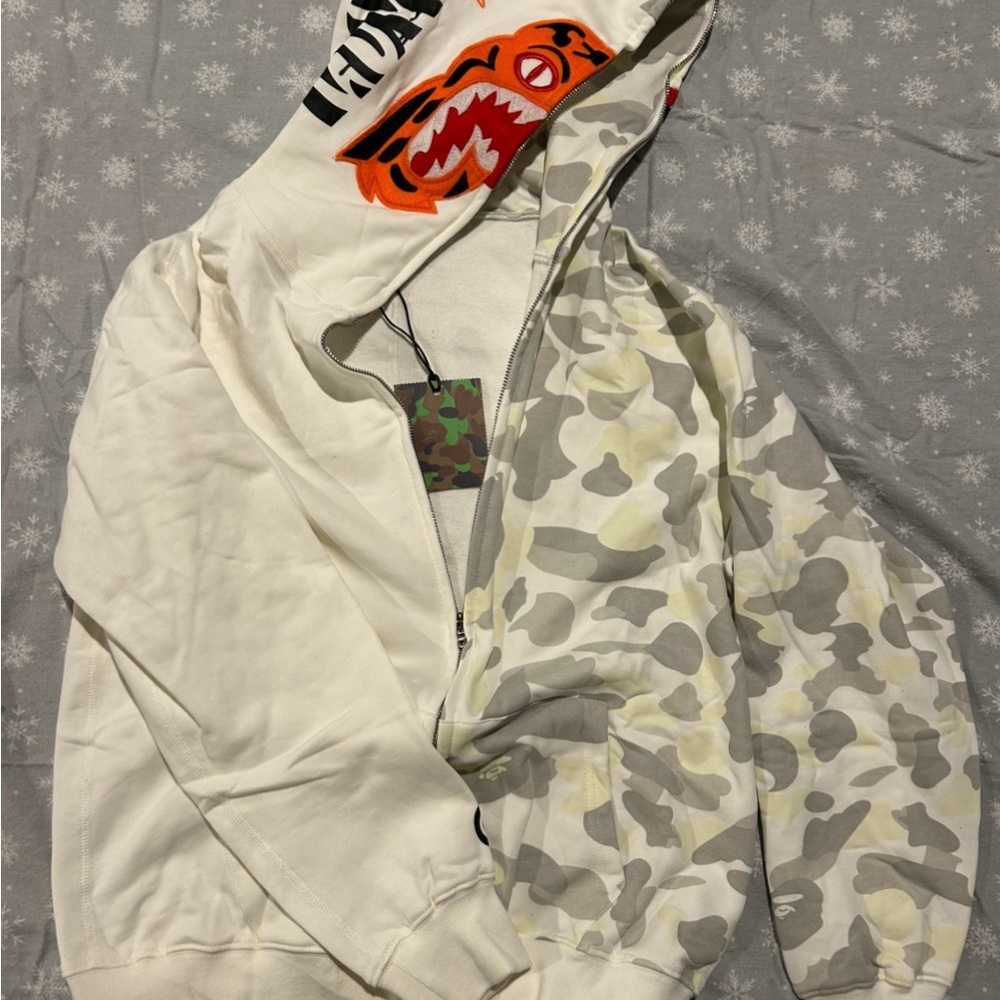 Men's White & Gray BAPE Camo Zip-Up Hoodie